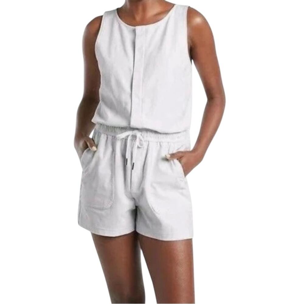 Athleta Farallon Printed Romper Small Spliced Magic Veil Grey White Athleisure